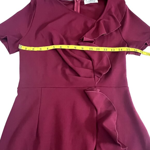 Aisize Ruffle Drapped 50s Vintage Style Dress Size Medium Burgundy Wine Party - Picture 6 of 9